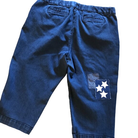 Patchwork Capris Shorts: Upcycled 4th Of July Patriotic Jeans, Women's Size 16 - Picture 3 of 13